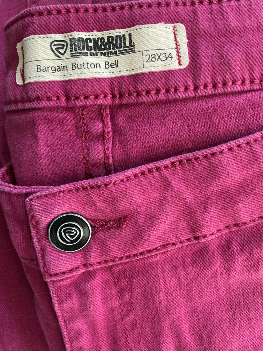 Rock & Roll Bargain Button Bell Mid-rise Raspberry Jeans - Picture 5 of 11
